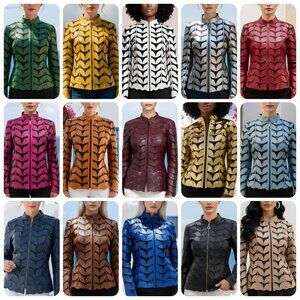 Top Womens Blouse Shirt Sheer Jacket Leather Outfit Handmade Leaf Pattern